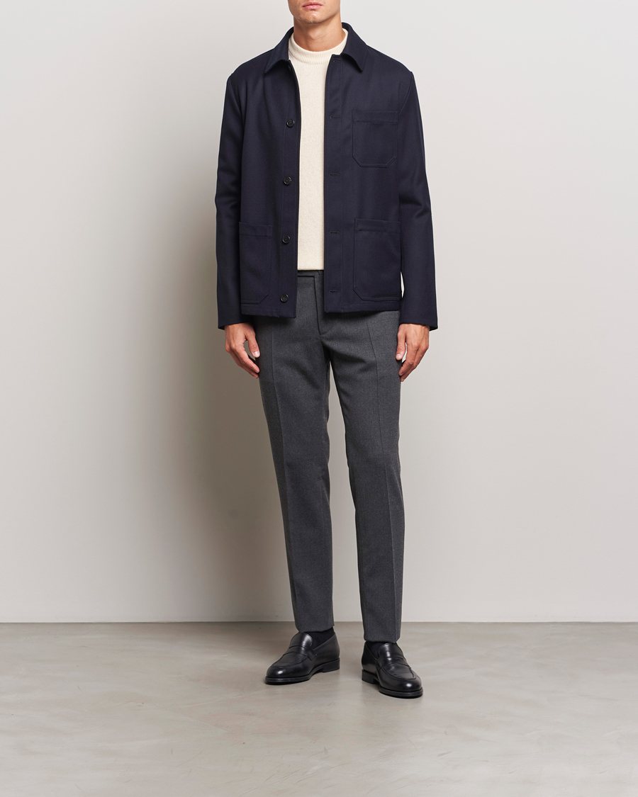 Mies | Housut | Incotex | Silm Fit Washable Flannel Trousers Dark Grey