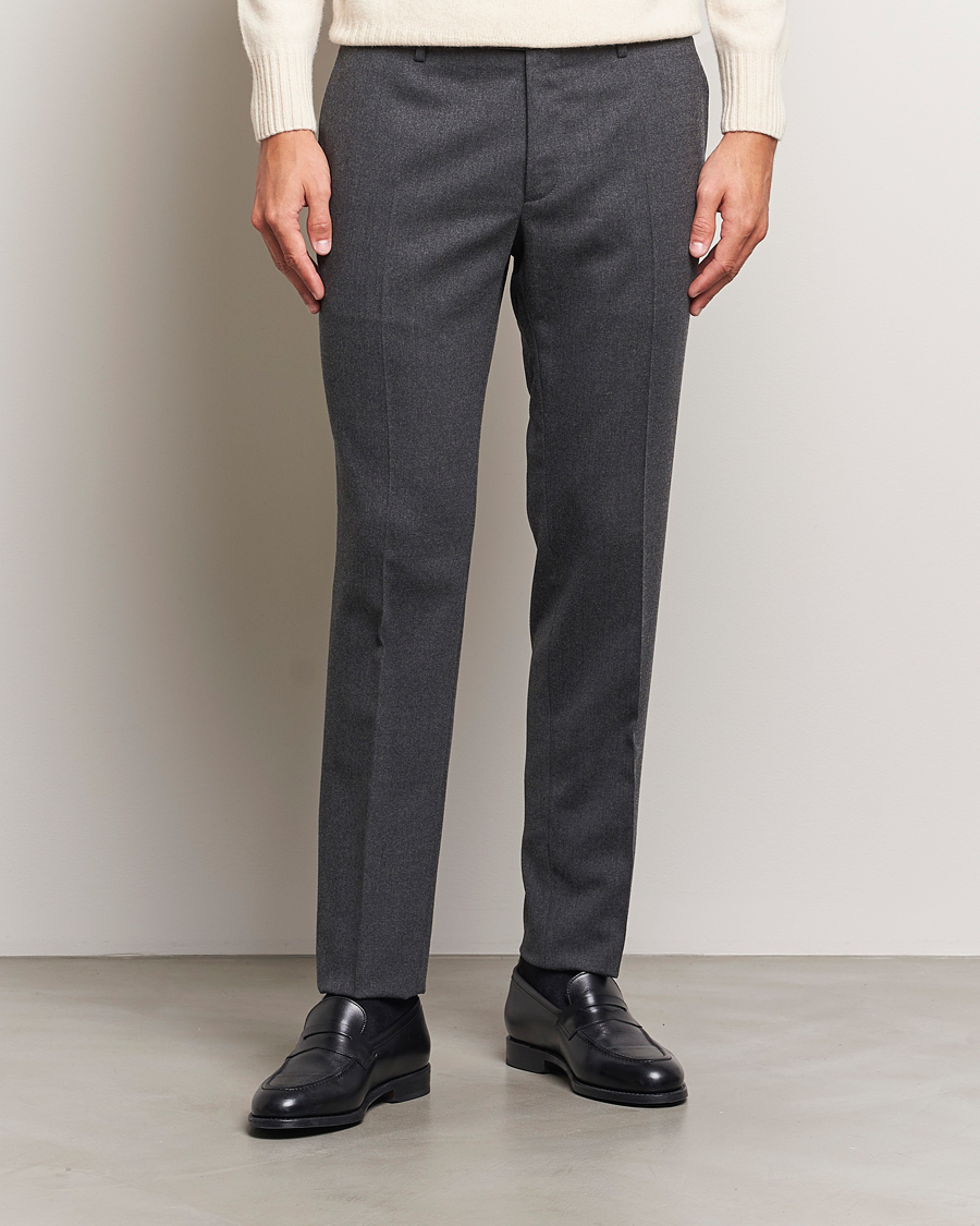 Mies | Housut | Incotex | Silm Fit Washable Flannel Trousers Dark Grey