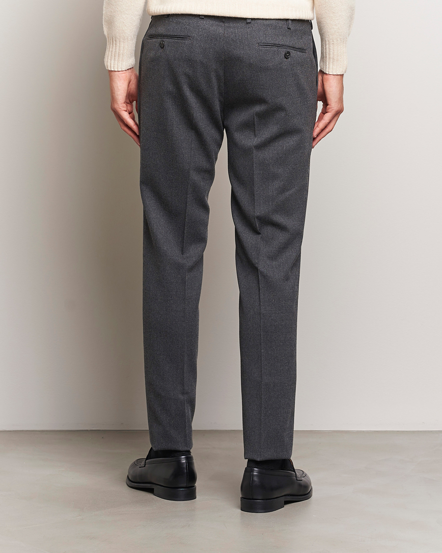 Mies | Housut | Incotex | Silm Fit Washable Flannel Trousers Dark Grey
