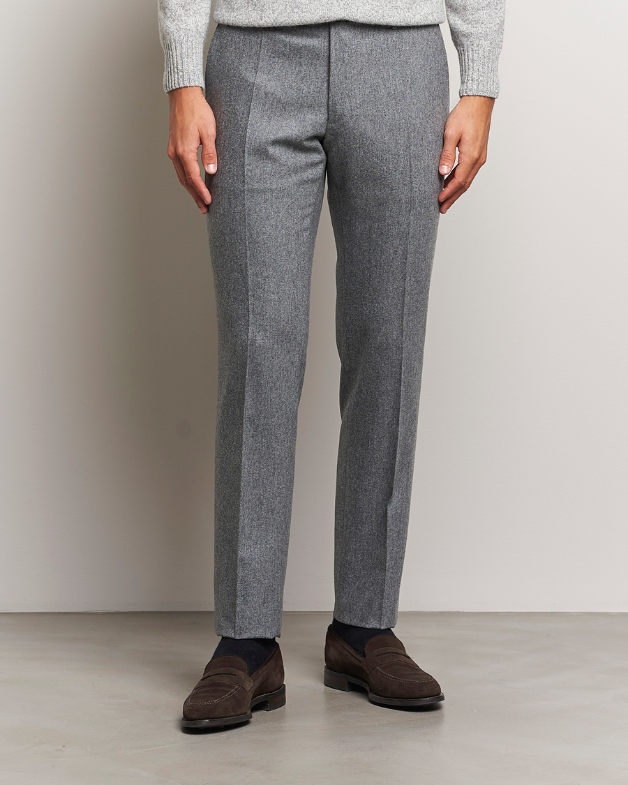 Mies | Housut | Incotex | Slim Fit Carded Flannel Trousers Grey Melange