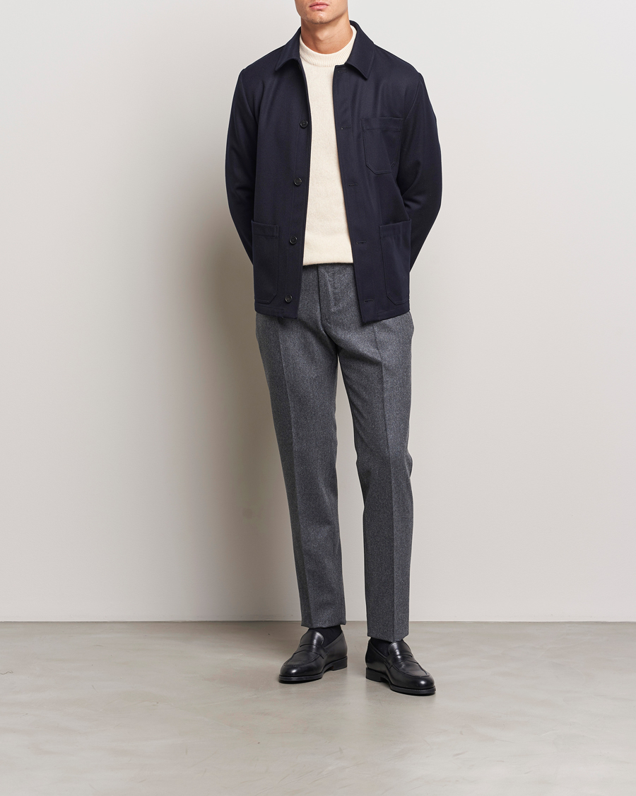 Mies | Housut | Incotex | Slim Fit Carded Flannel Trousers Dark Grey