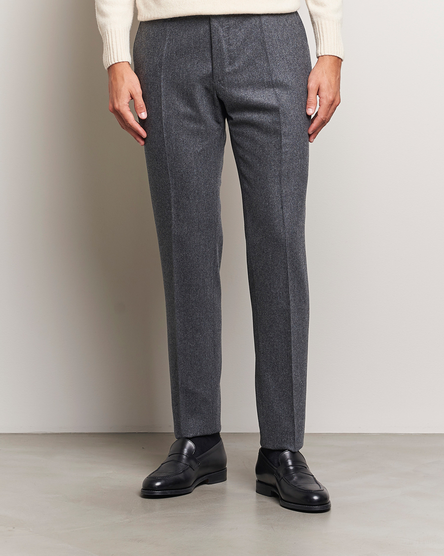 Mies | Housut | Incotex | Slim Fit Carded Flannel Trousers Dark Grey