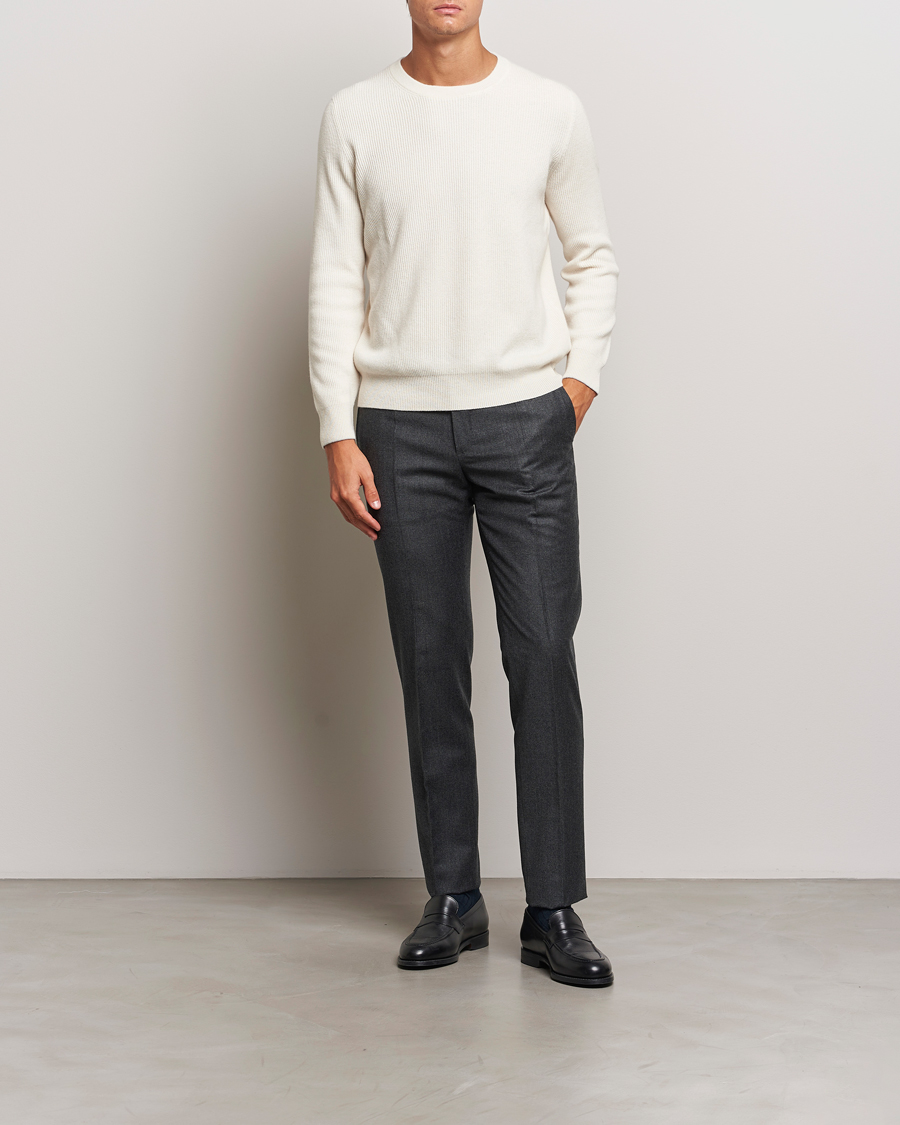 Mies | Housut | Incotex | Slim Fit Houndstooth Flannel Trousers Light Grey