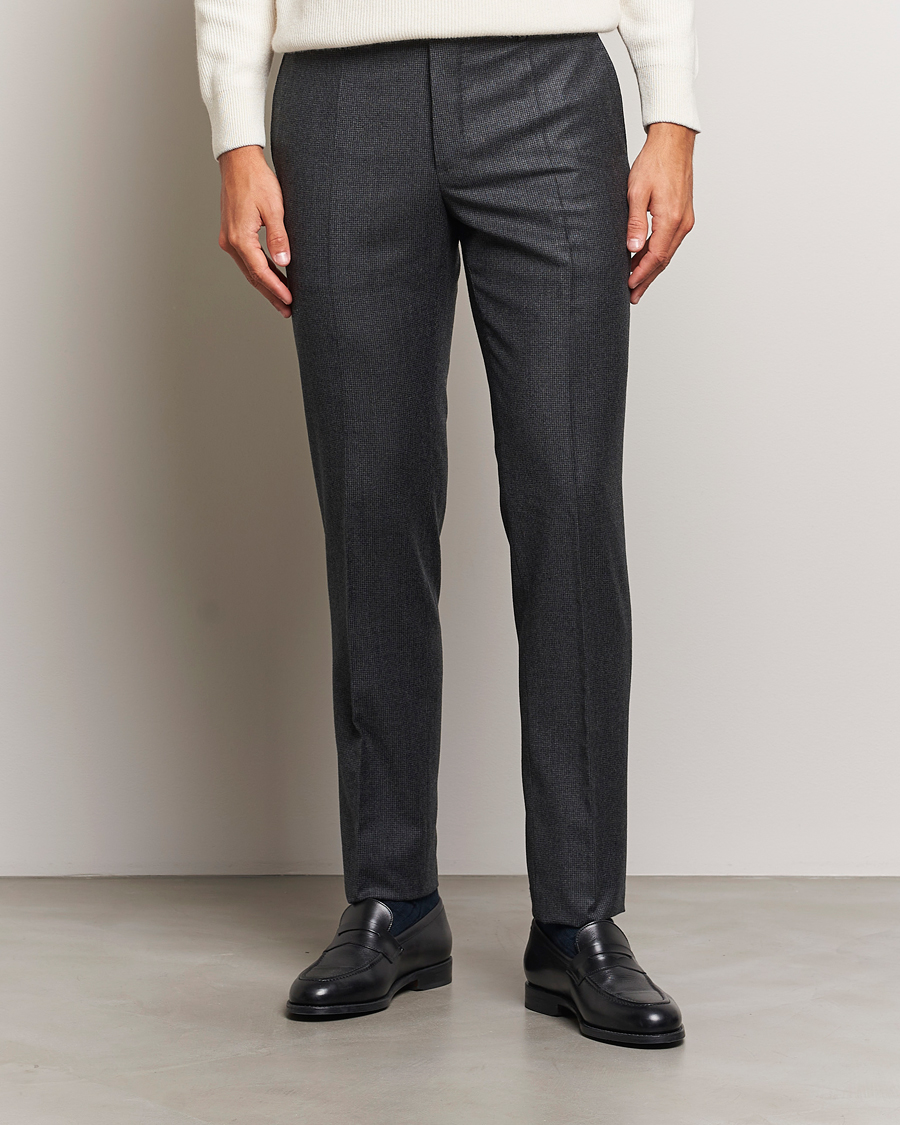 Mies | Housut | Incotex | Slim Fit Houndstooth Flannel Trousers Light Grey