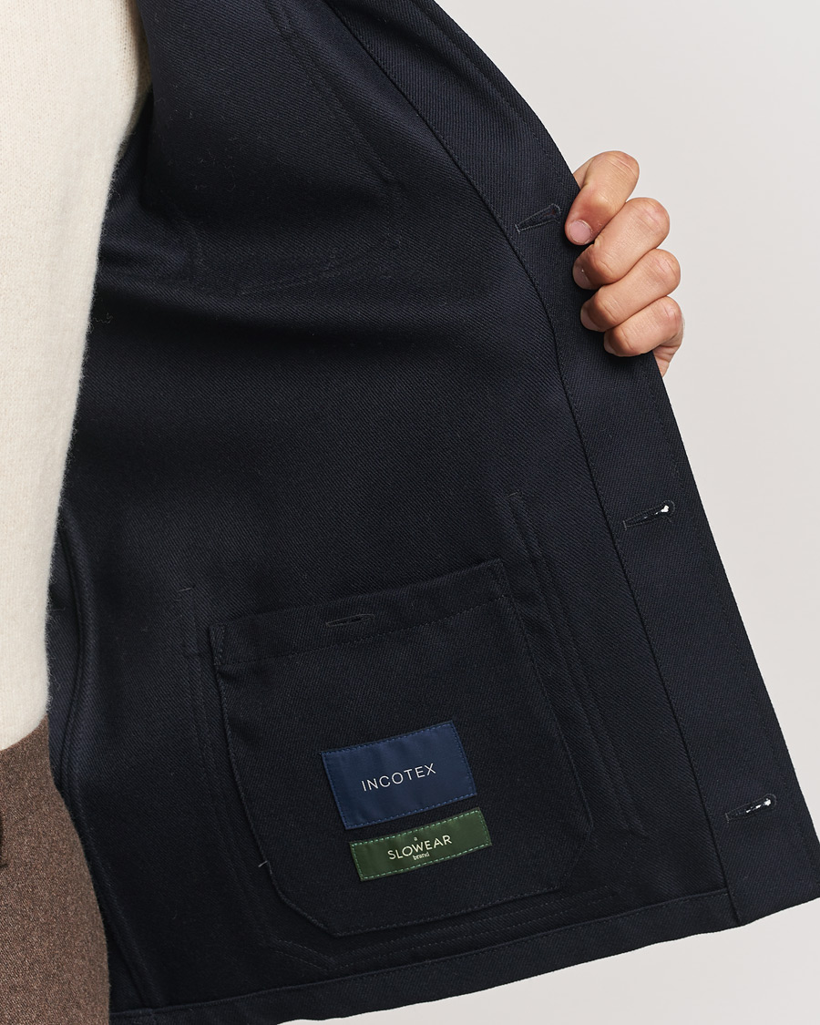 Mies | Takit | Incotex | Wool Cover Shirt Jacket Navy