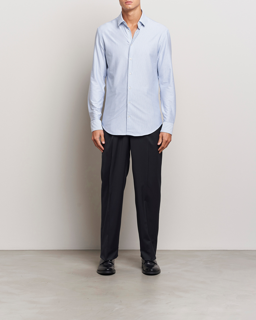 Mies | Kauluspaidat | Giorgio Armani | Jersey Stretch Shirt Light Blue Stripe
