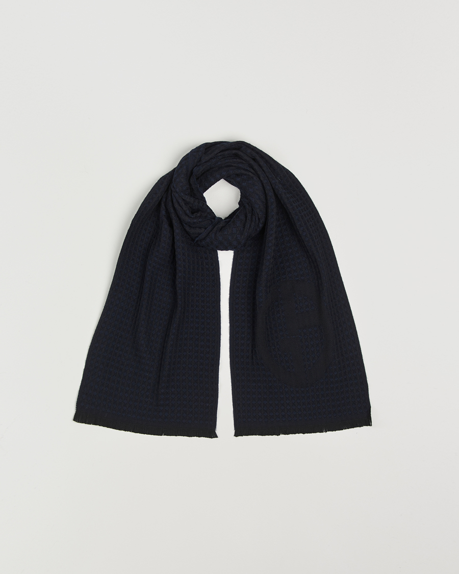 Mies | Giorgio Armani Wool Waffle Knit Scarf Navy | Giorgio Armani | Wool Waffle Knit Scarf Navy