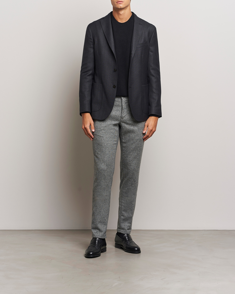 Mies | Housut | Incotex | Slim Fit Washed Wool Stretch Slacks Light Grey