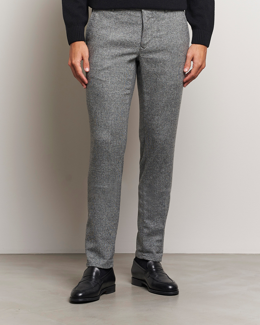 Mies | Housut | Incotex | Slim Fit Washed Wool Stretch Slacks Light Grey