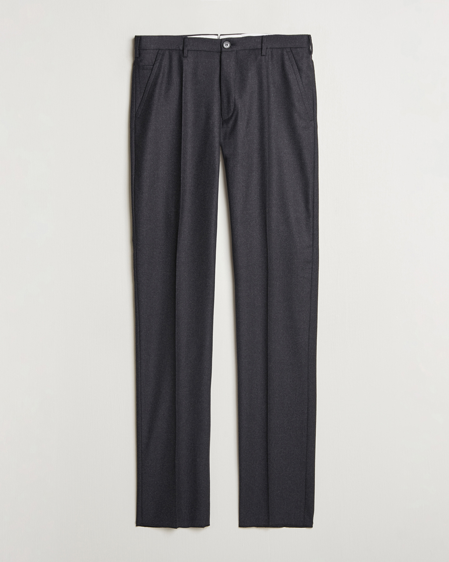 Mies | Housut | Incotex | Regular Fit Flannel Trousers Charcoal