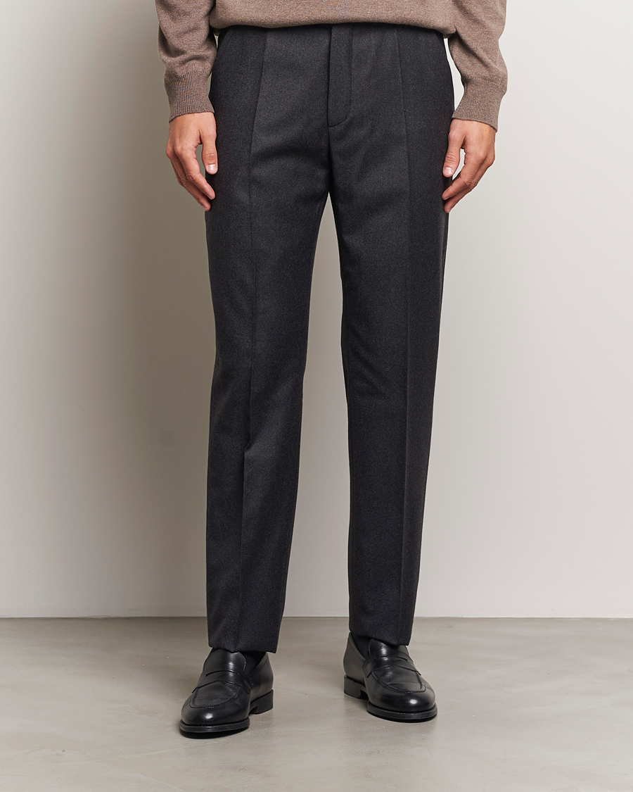 Mies | Housut | Incotex | Regular Fit Flannel Trousers Charcoal