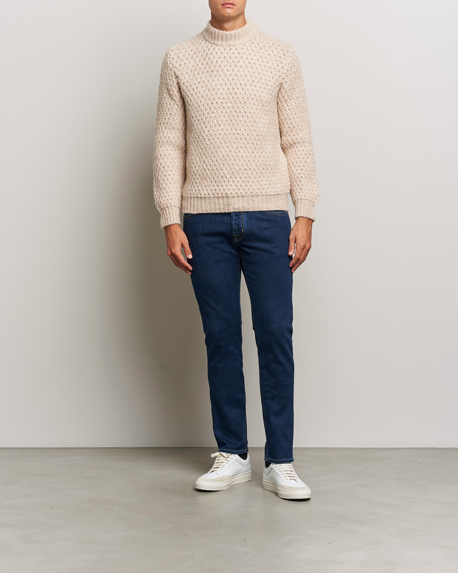 Mies | Puserot | Jacob Cohën | Loose Knit Alpaca/Wool Sweater Melange White