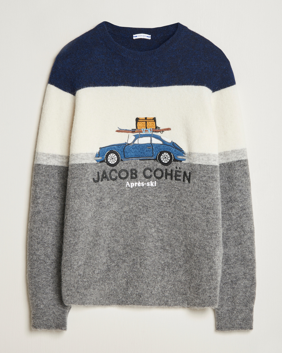 Mies | Puserot | Jacob Cohën | Alpaca/Wool Embrodery Sweater Blue/White/Grey