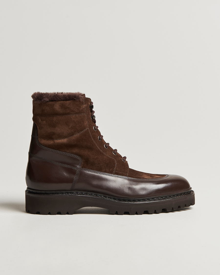 Mies | John Lobb Peak Shearling Lined Boots Dark Brown | John Lobb | Peak Shearling Lined Boots Dark Brown