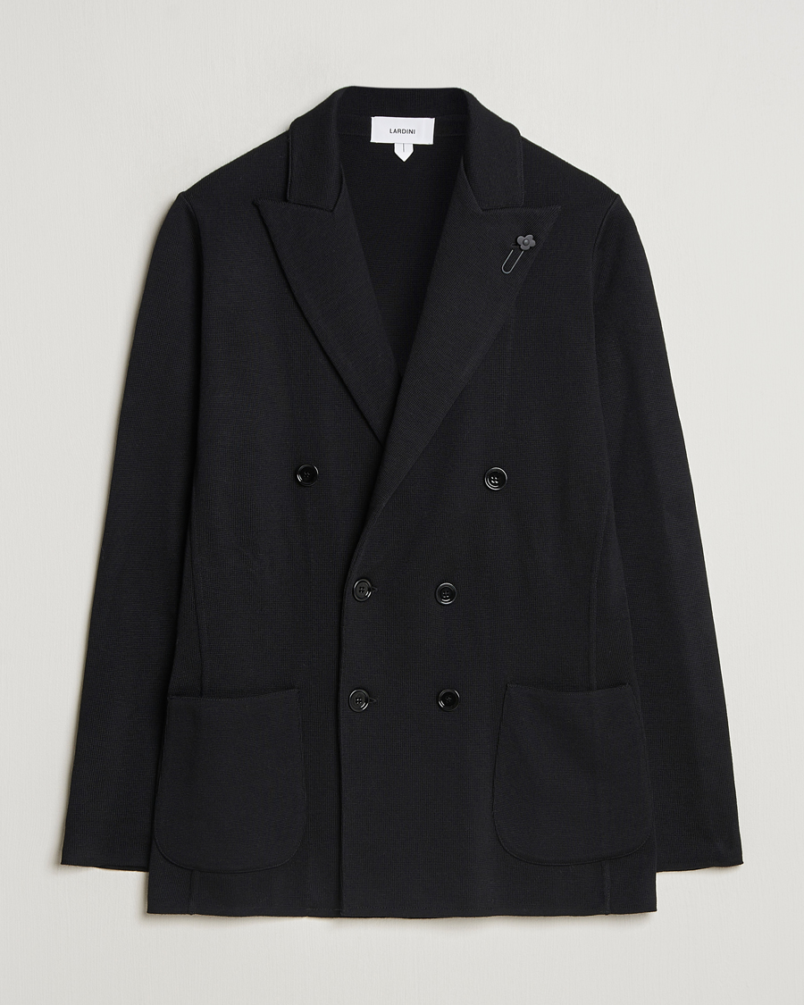 Mies | Pikkutakit | Lardini | Knitted Double Breasted Wool Blazer Black