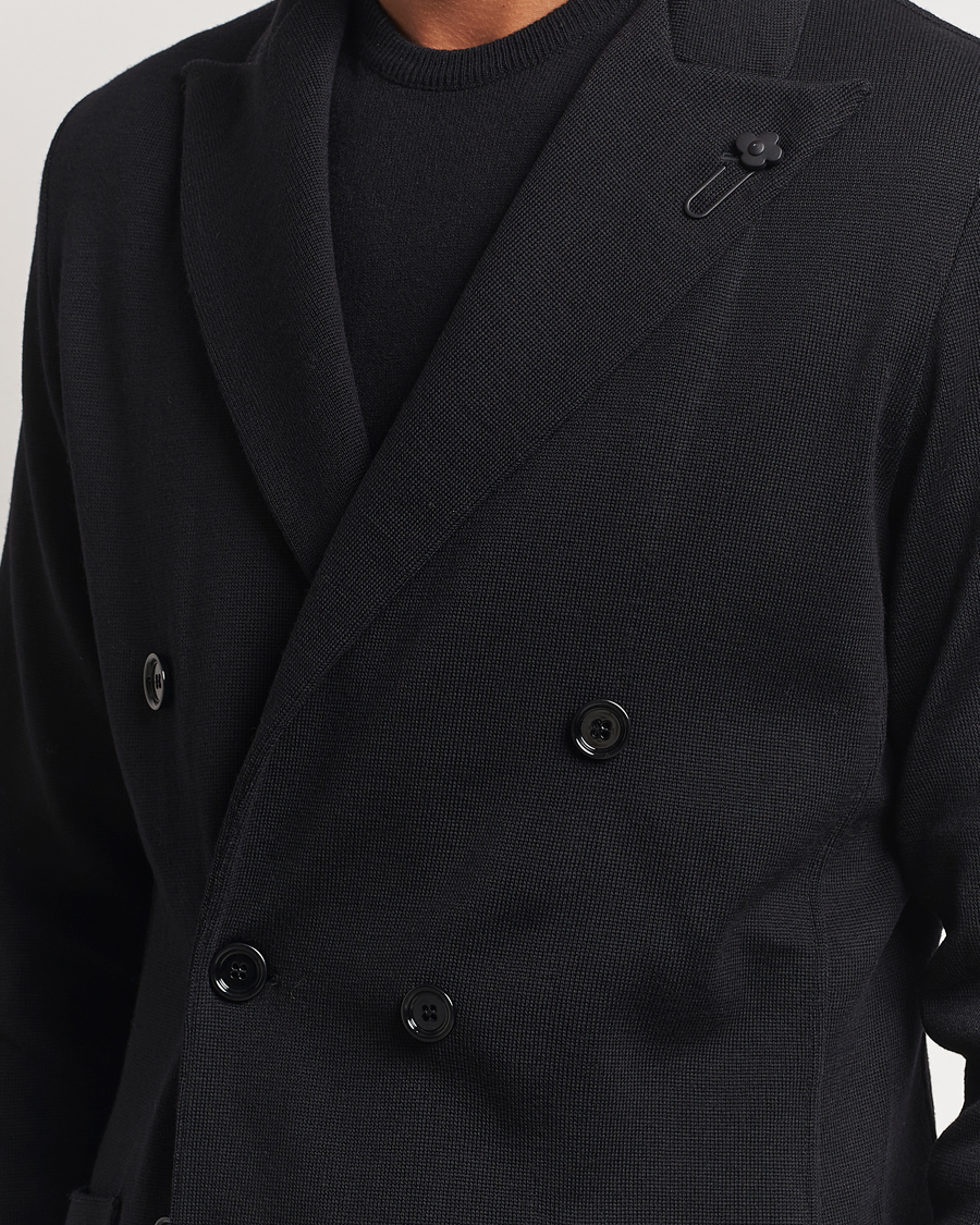 Mies | Pikkutakit | Lardini | Knitted Double Breasted Wool Blazer Black