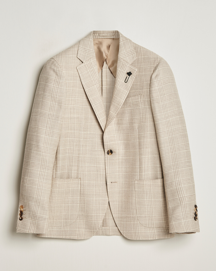 Mies | Pikkutakit | Lardini | Prince of Wales Wool Blazer Light Beige