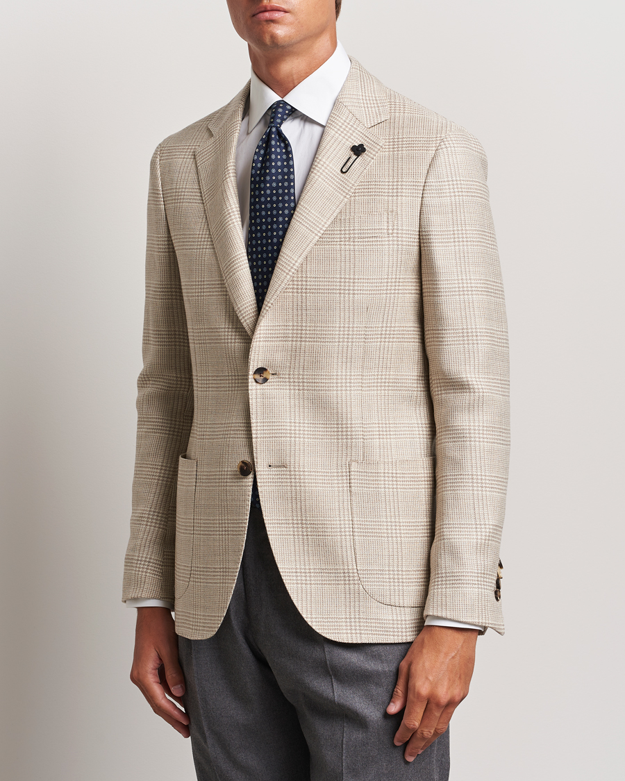 Mies | Pikkutakit | Lardini | Prince of Wales Wool Blazer Light Beige