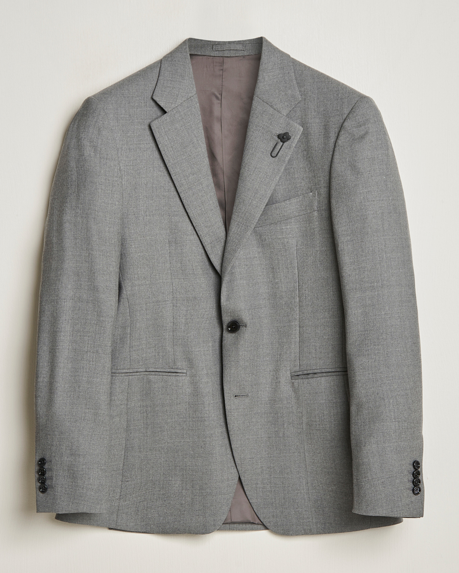 Mies | Pikkutakit | Lardini | Wool Flannel Blazer Light Grey