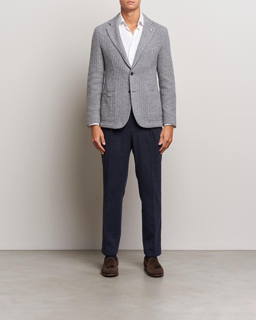 Mies | Pikkutakit | L.B.M. 1911 | Knitted Punto Wool Structure Blazer Grey