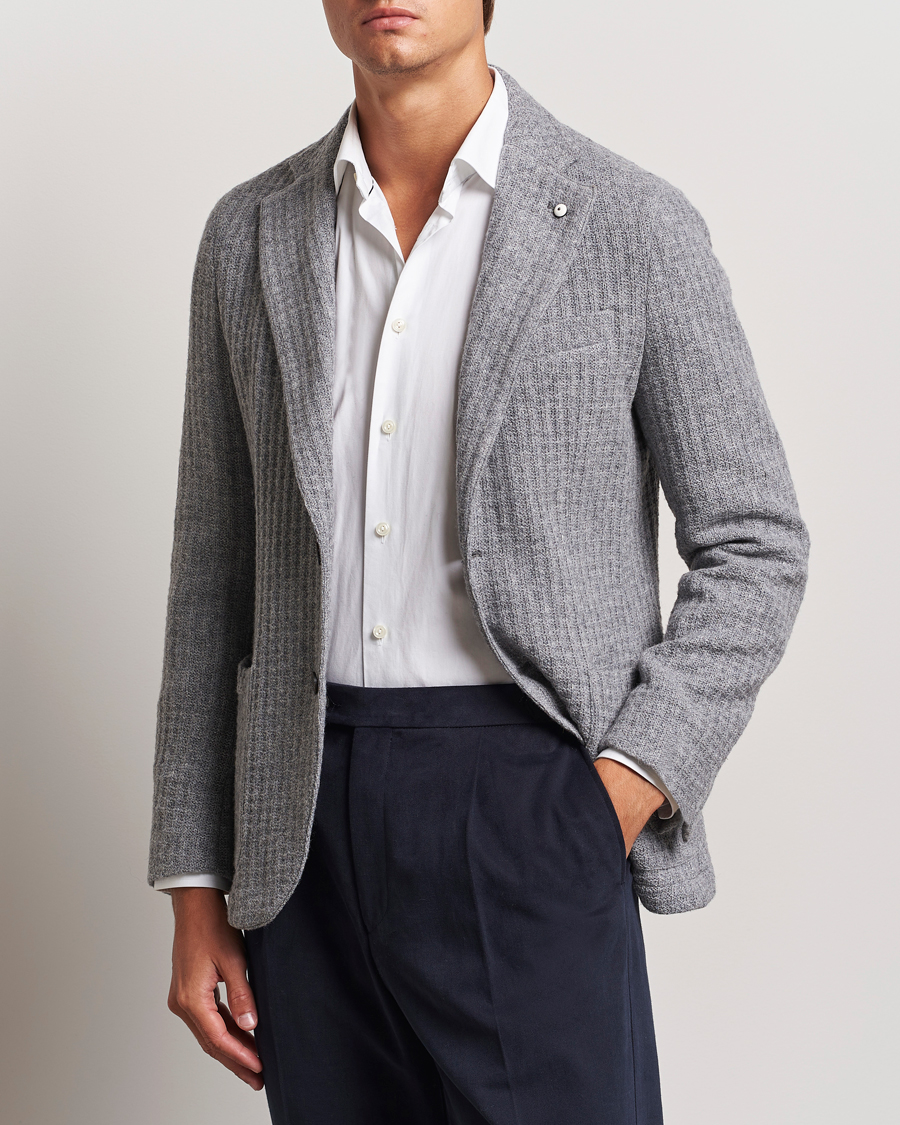 Mies | Pikkutakit | L.B.M. 1911 | Knitted Punto Wool Structure Blazer Grey