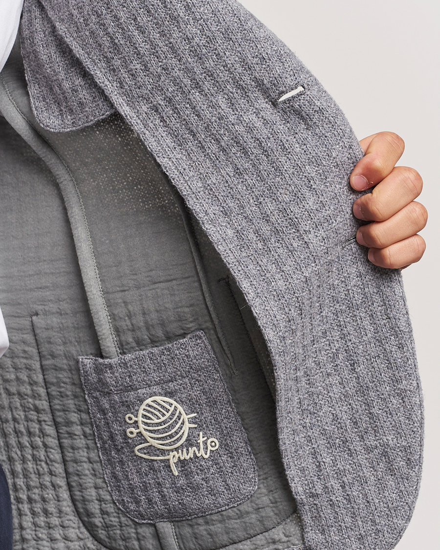 Mies | Pikkutakit | L.B.M. 1911 | Knitted Punto Wool Structure Blazer Grey