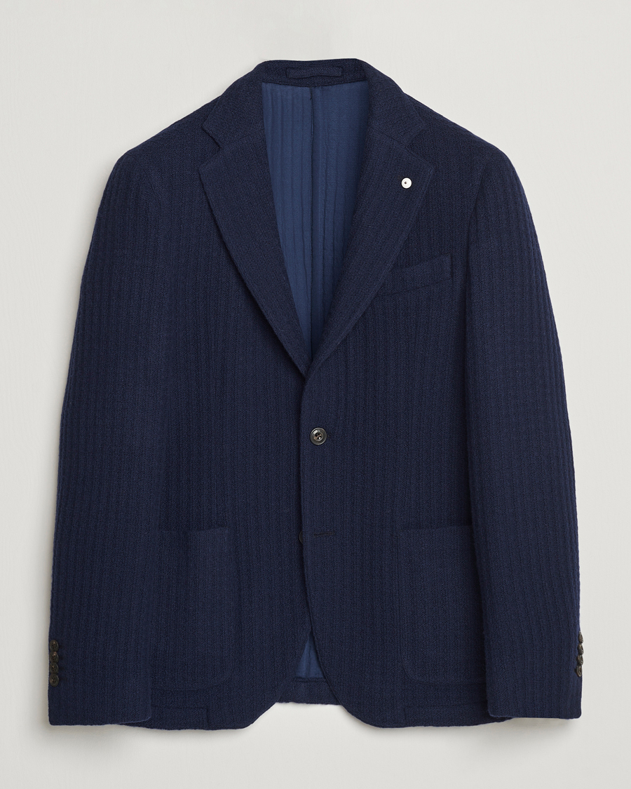 Mies | Pikkutakit | L.B.M. 1911 | Knitted Punto Wool Structure Blazer Navy