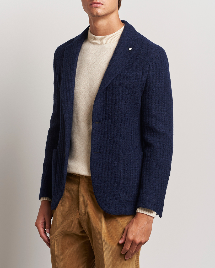 Mies | Pikkutakit | L.B.M. 1911 | Knitted Punto Wool Structure Blazer Navy