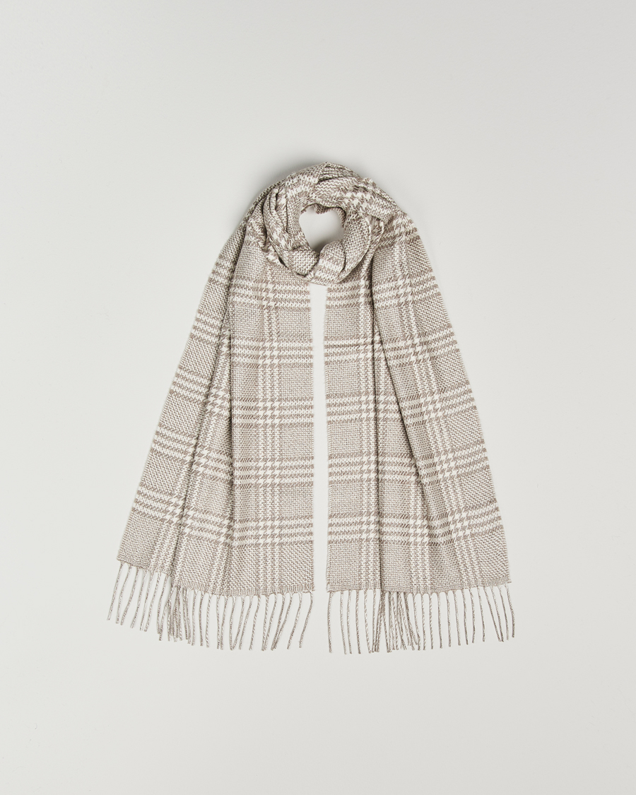Mies | Piacenza Cashmere Cashmere/Silk Houndstooth Scarf Light Beige | Piacenza Cashmere | Cashmere/Silk Houndstooth Scarf Light Beige