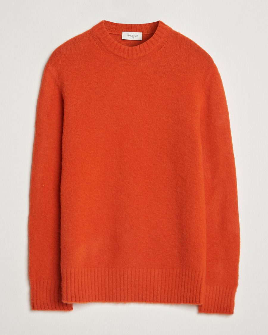 Mies | Puserot | Piacenza Cashmere | Brushed Wool Crew Neck Orange