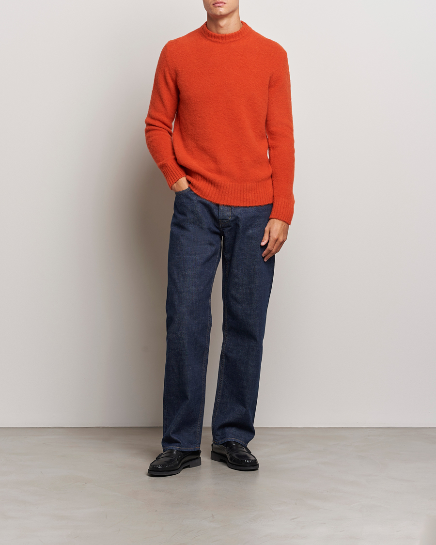 Mies | Puserot | Piacenza Cashmere | Brushed Wool Crew Neck Orange