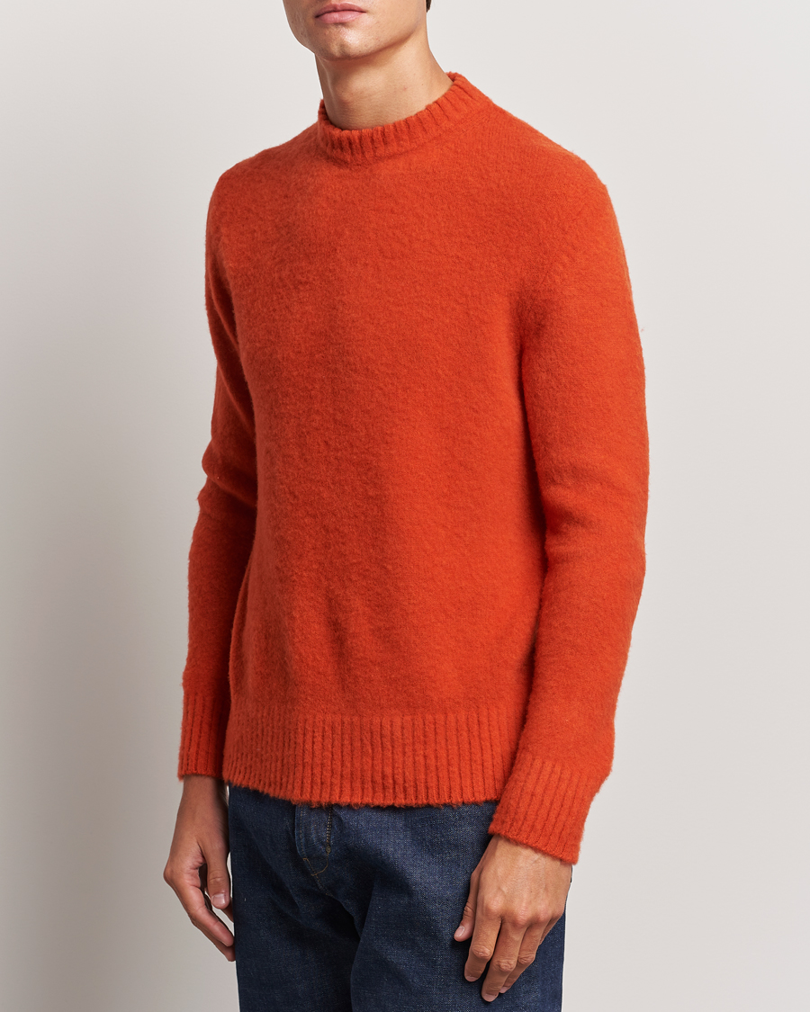 Mies | Puserot | Piacenza Cashmere | Brushed Wool Crew Neck Orange