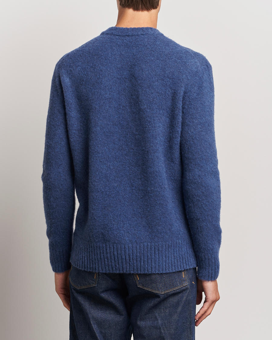 Mies | Puserot | Piacenza Cashmere | Brushed Wool Crew Neck Blue Melange