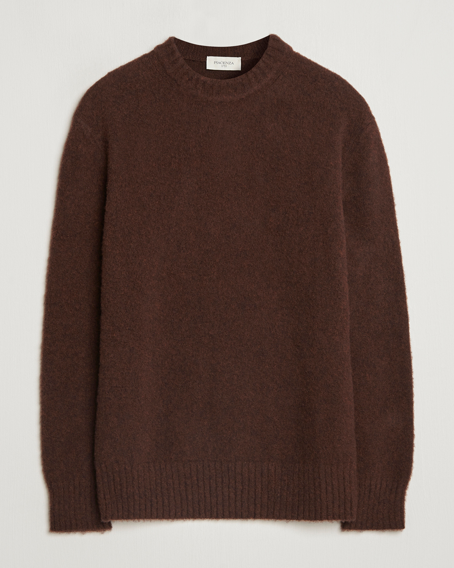Mies | Puserot | Piacenza Cashmere | Brushed Wool Crew Neck Dark Brown