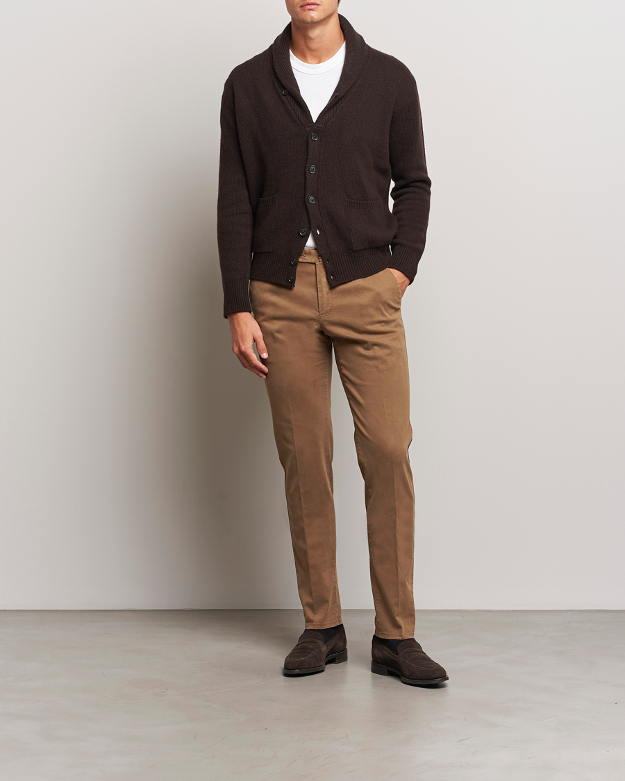 Mies | Housut | PT01 | Slim Fit Pleated Cotton Trousers Brown
