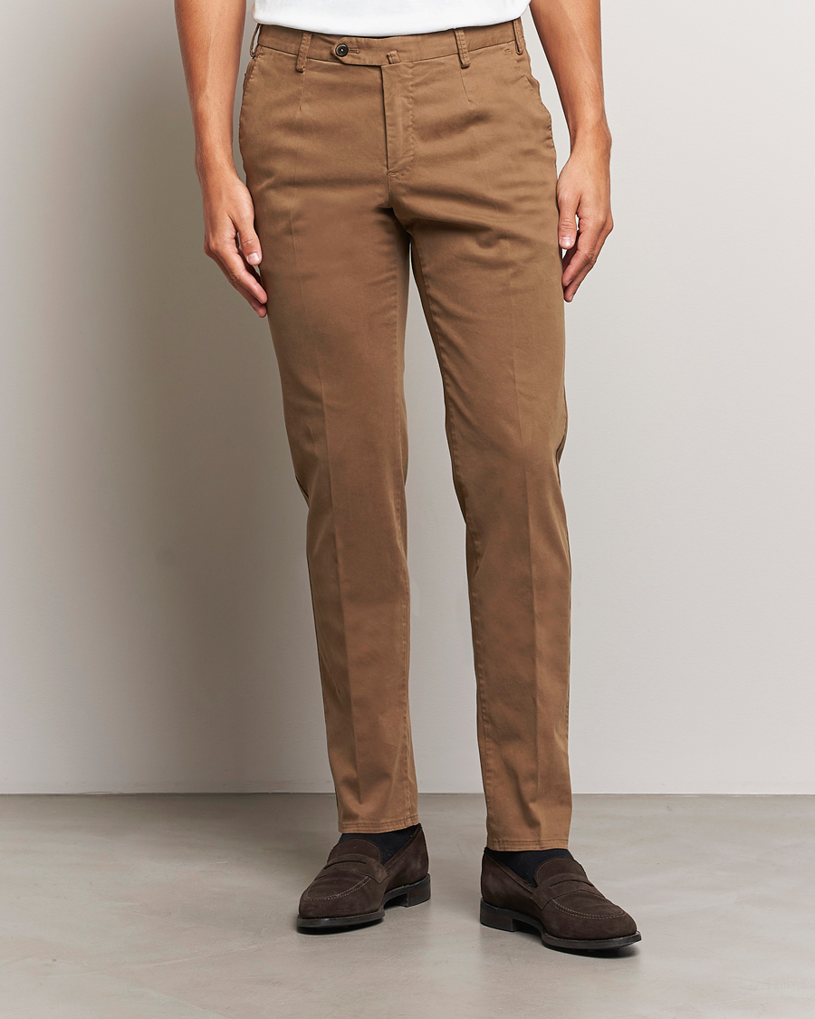 Mies | Housut | PT01 | Slim Fit Pleated Cotton Trousers Brown