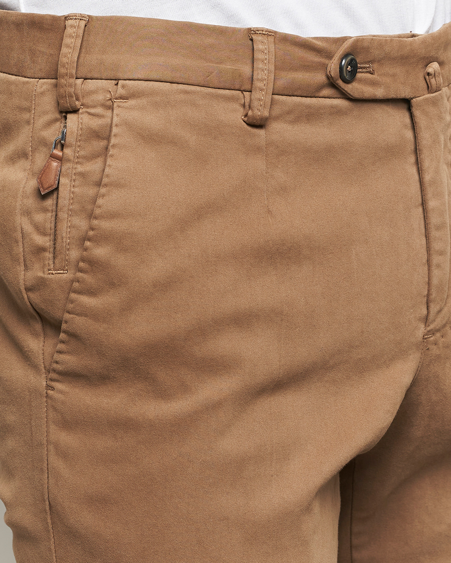 Mies | Housut | PT01 | Slim Fit Pleated Cotton Trousers Brown