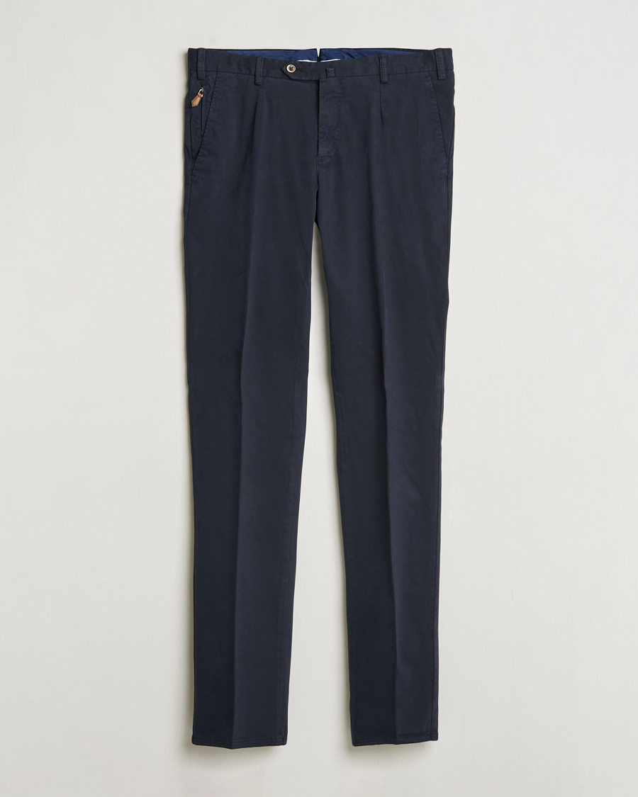 Mies | Housut | PT01 | Slim Fit Pleated Cotton Trousers Navy
