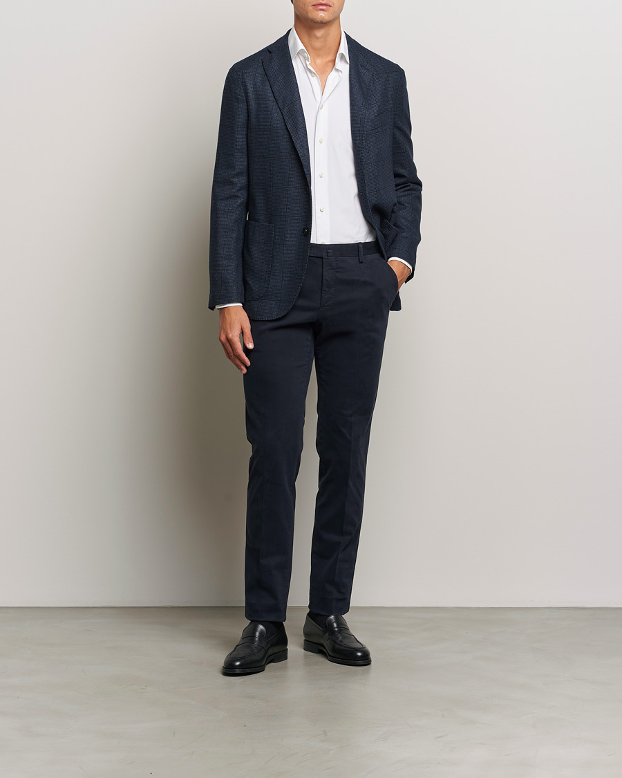 Mies | Housut | PT01 | Slim Fit Pleated Cotton Trousers Navy