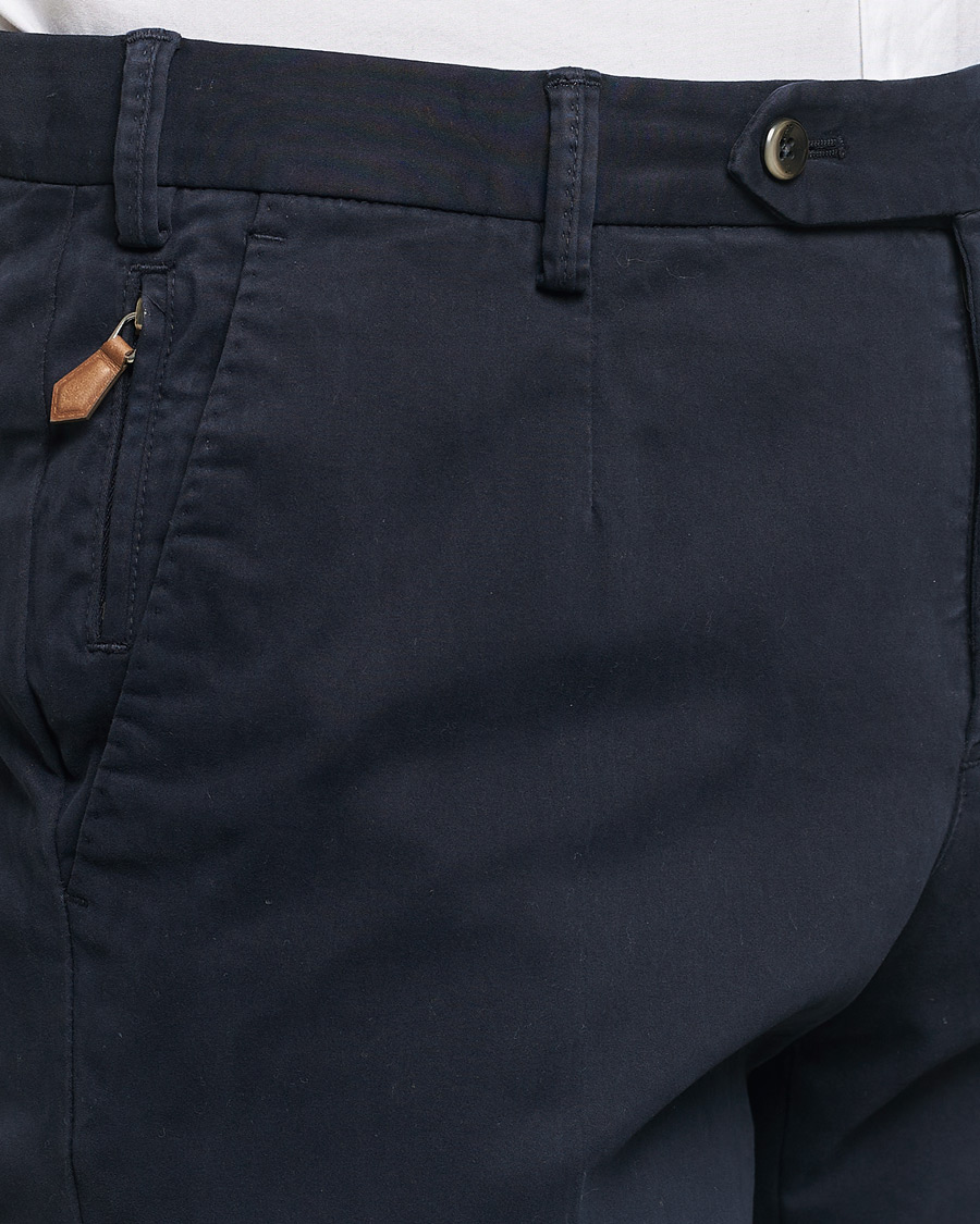 Mies | Housut | PT01 | Slim Fit Pleated Cotton Trousers Navy