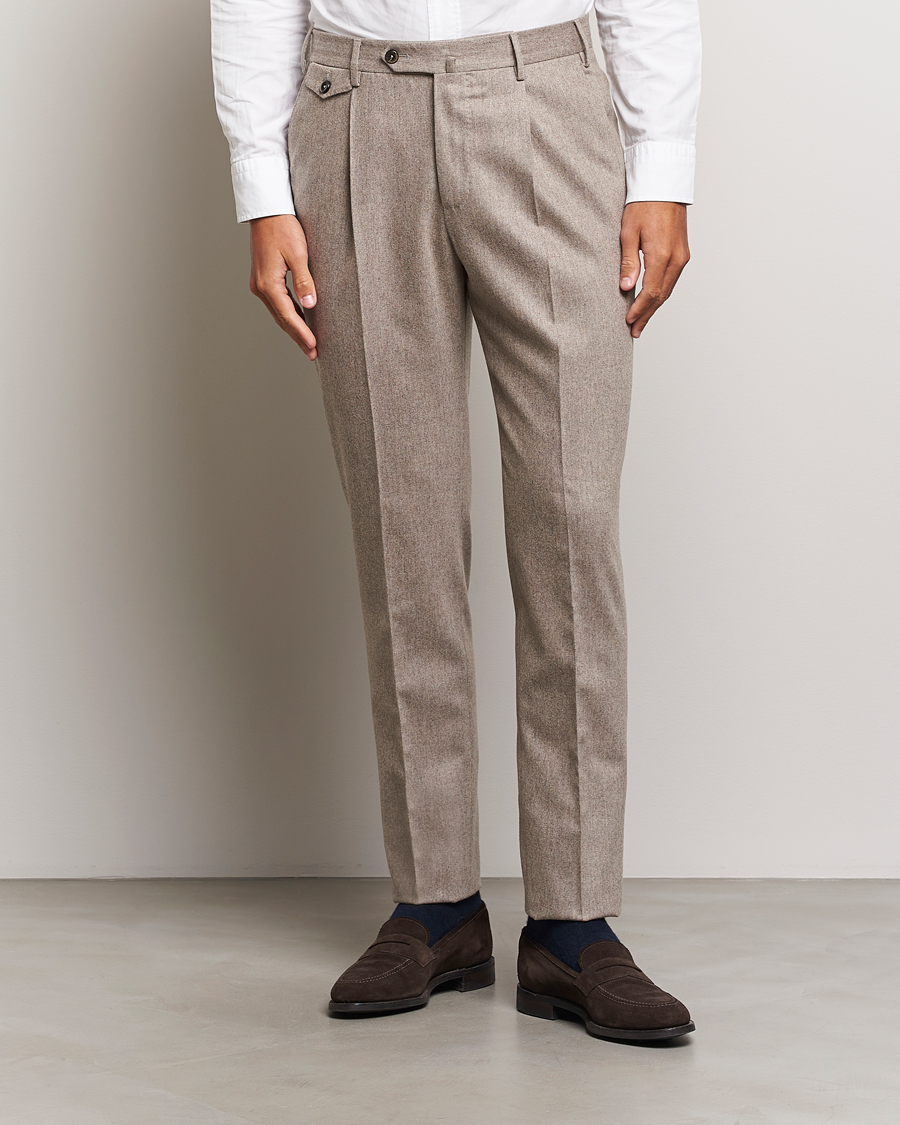Mies | Housut | PT01 | Slim Fit Pleated Wool/Cashmere Trousers Beige