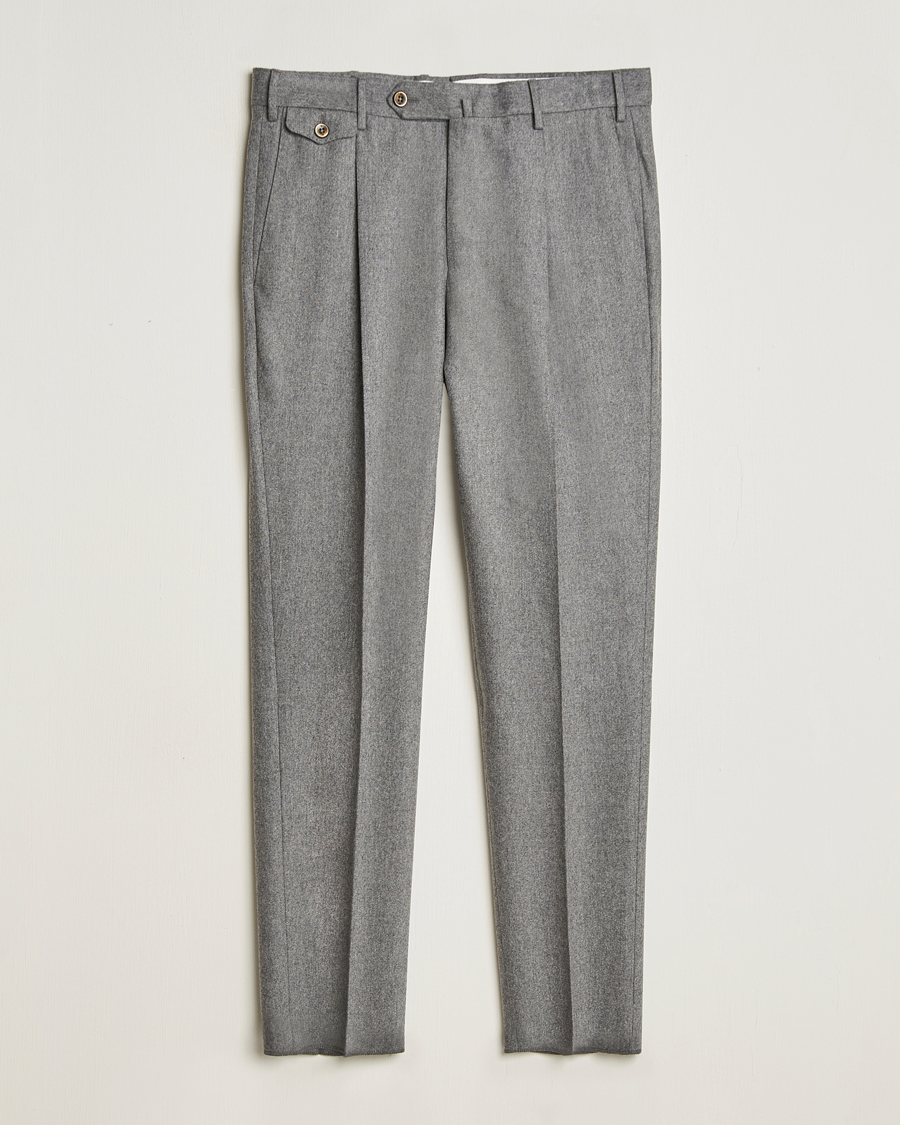 Mies | Housut | PT01 | Slim Fit Pleated Wool/Cashmere Trousers Grey Melange