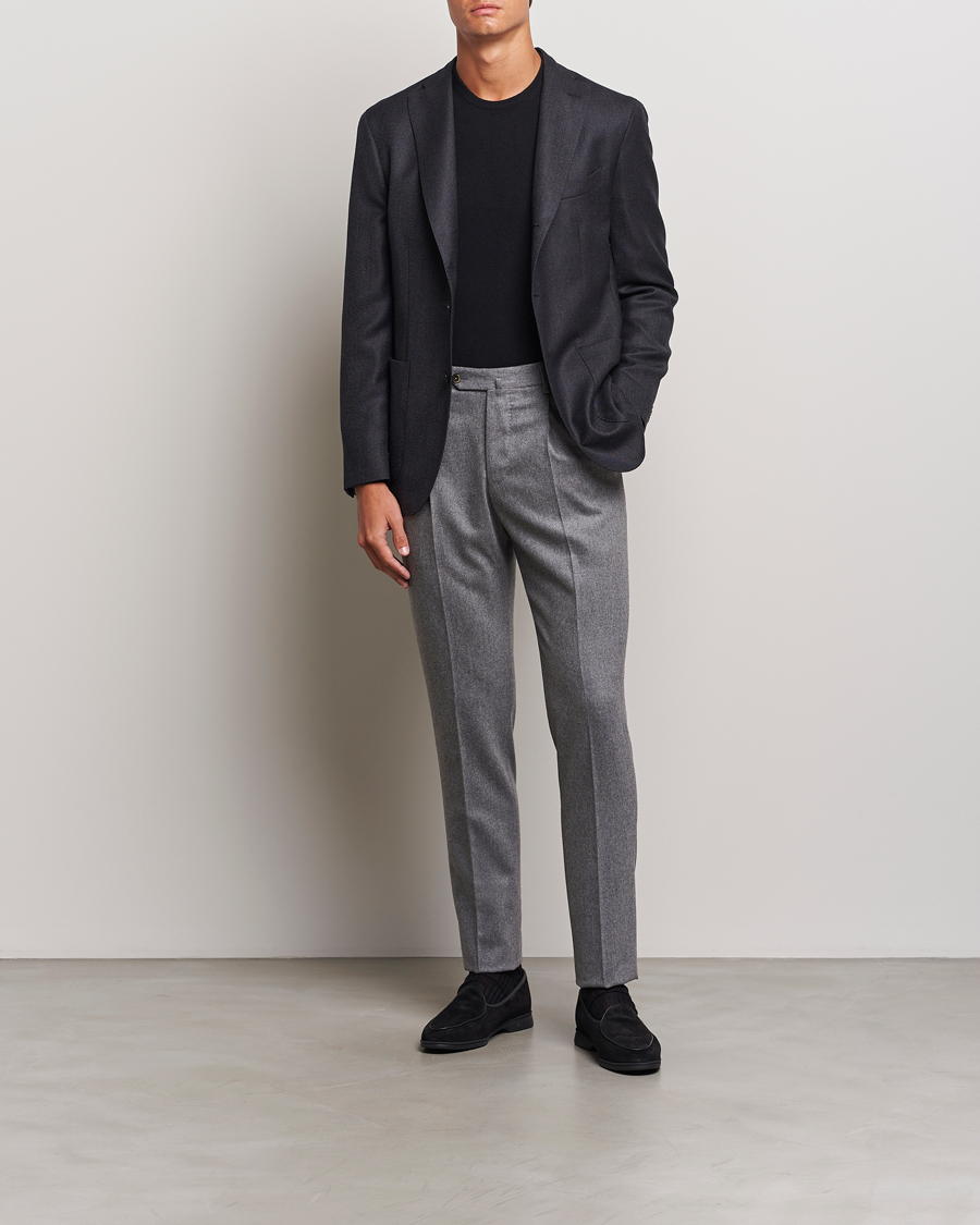Mies | Housut | PT01 | Slim Fit Pleated Wool/Cashmere Trousers Grey Melange