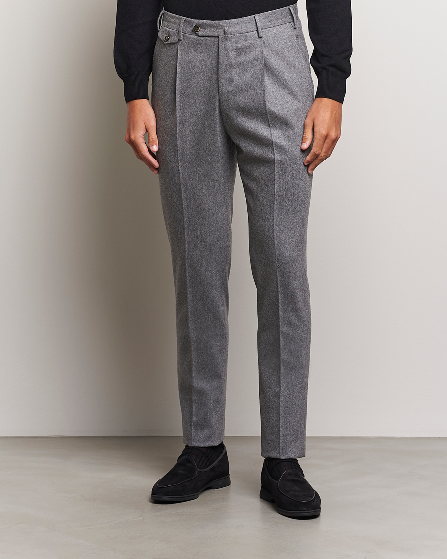 Mies | Housut | PT01 | Slim Fit Pleated Wool/Cashmere Trousers Grey Melange