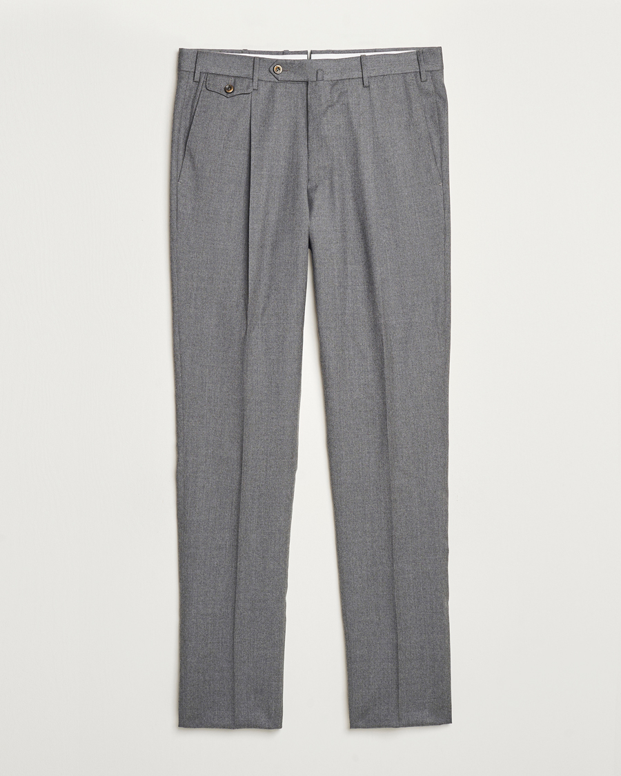 Mies | Housut | PT01 | Slim Fit Pleated Flannel Trousers Grey Melange