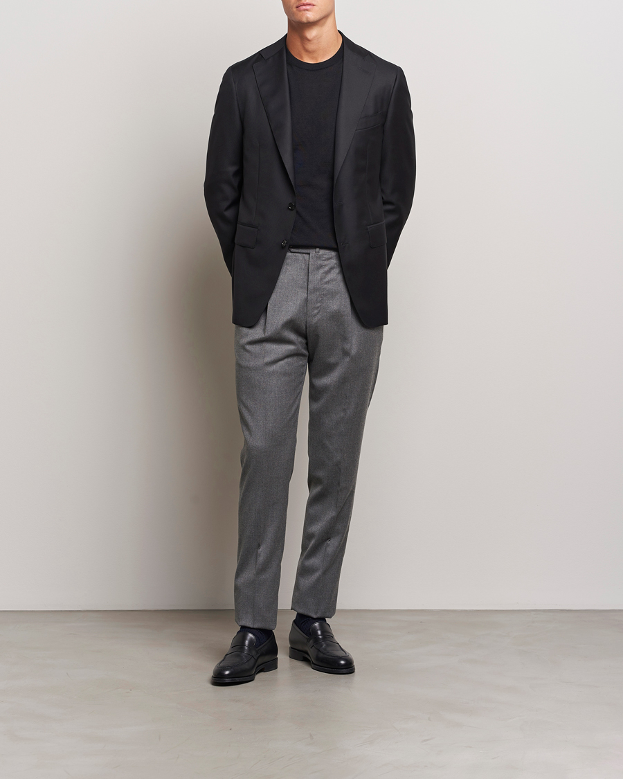 Mies | Housut | PT01 | Slim Fit Pleated Flannel Trousers Grey Melange