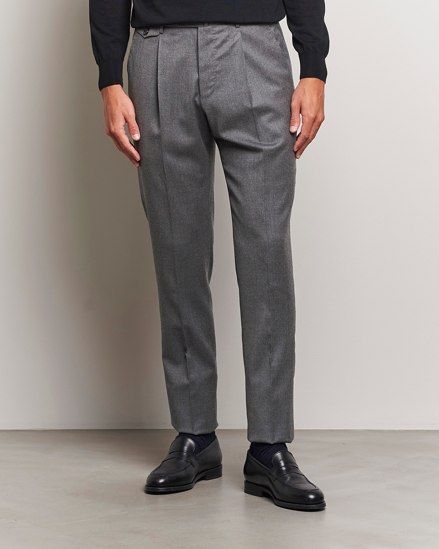 Mies | Housut | PT01 | Slim Fit Pleated Flannel Trousers Grey Melange