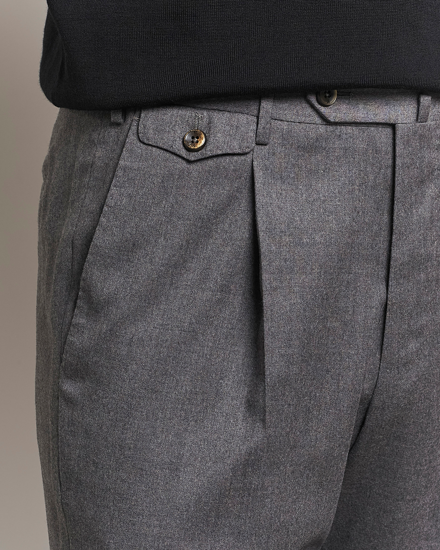 Mies | Housut | PT01 | Slim Fit Pleated Flannel Trousers Grey Melange