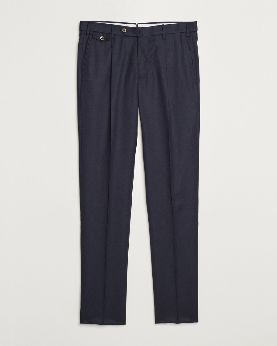 Mies | Housut | PT01 | Slim Fit Pleated Flannel Trousers Navy