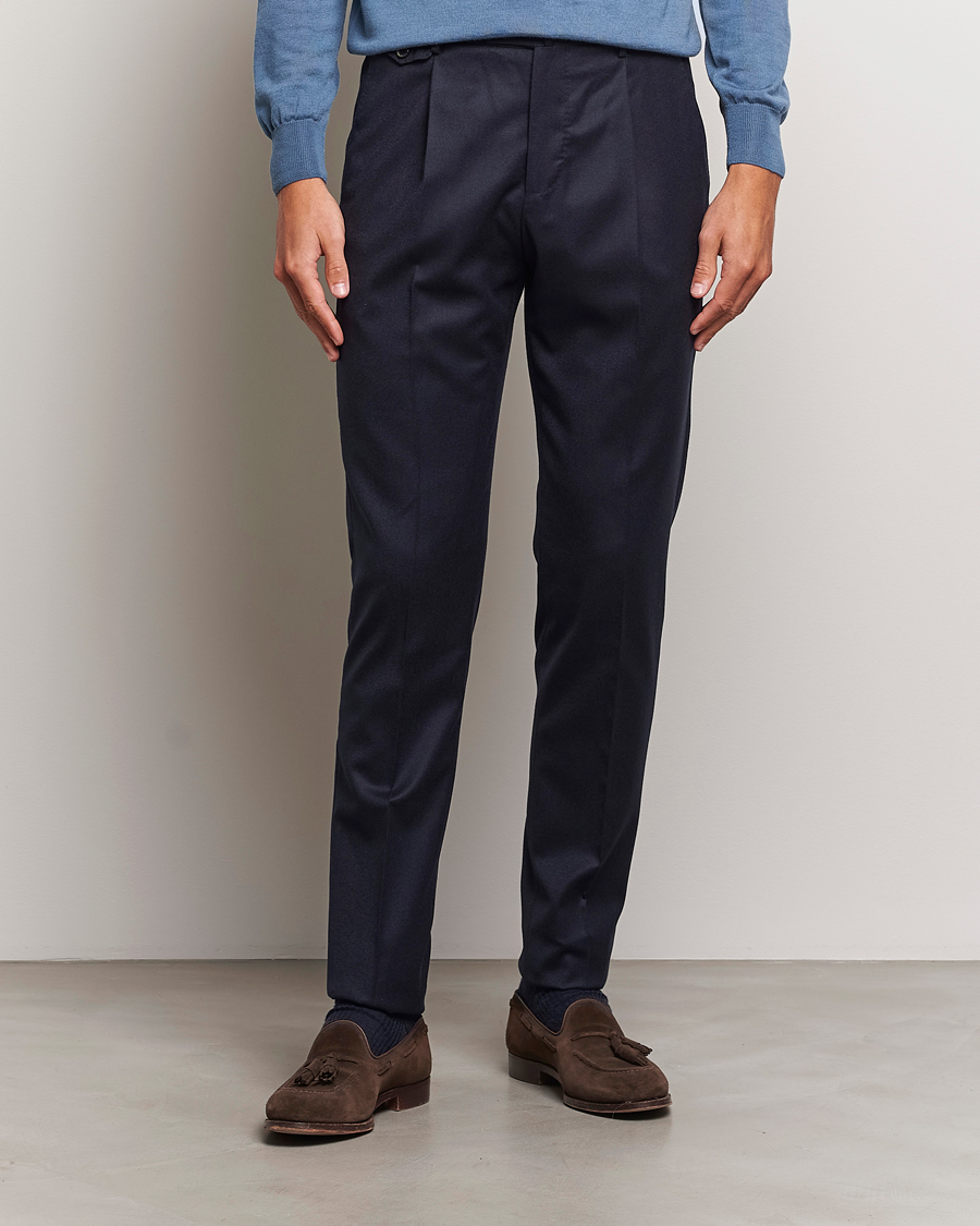 Mies | Housut | PT01 | Slim Fit Pleated Flannel Trousers Navy